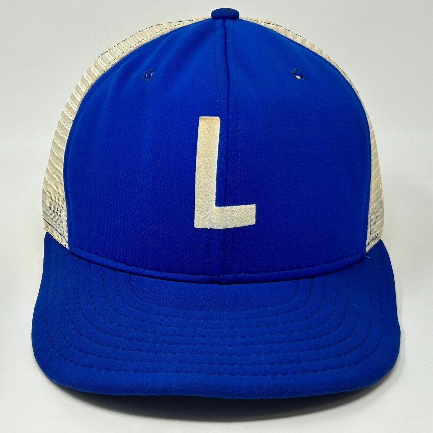 Gorra de béisbol estilo camionero con la letra L de los años 80, estilo vintage, color azul, de AJD, con cierre trasero de malla y seis paneles