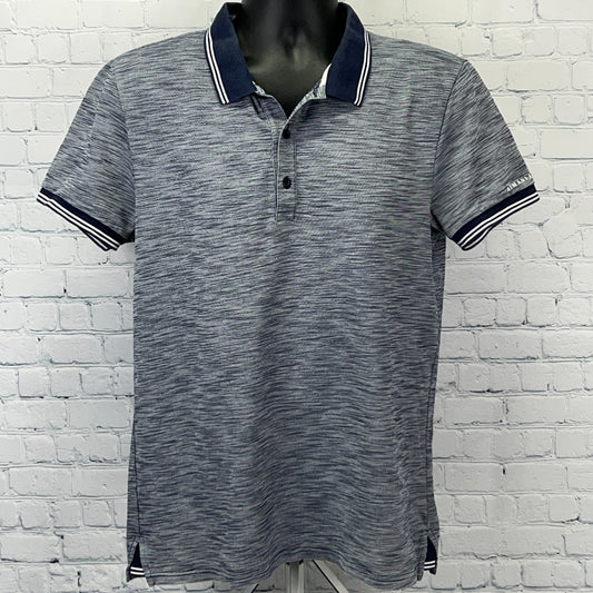 Armani Exchange Polo Shirt Mens L Large AX Space Dye Stripes Short Sleeve Blue
