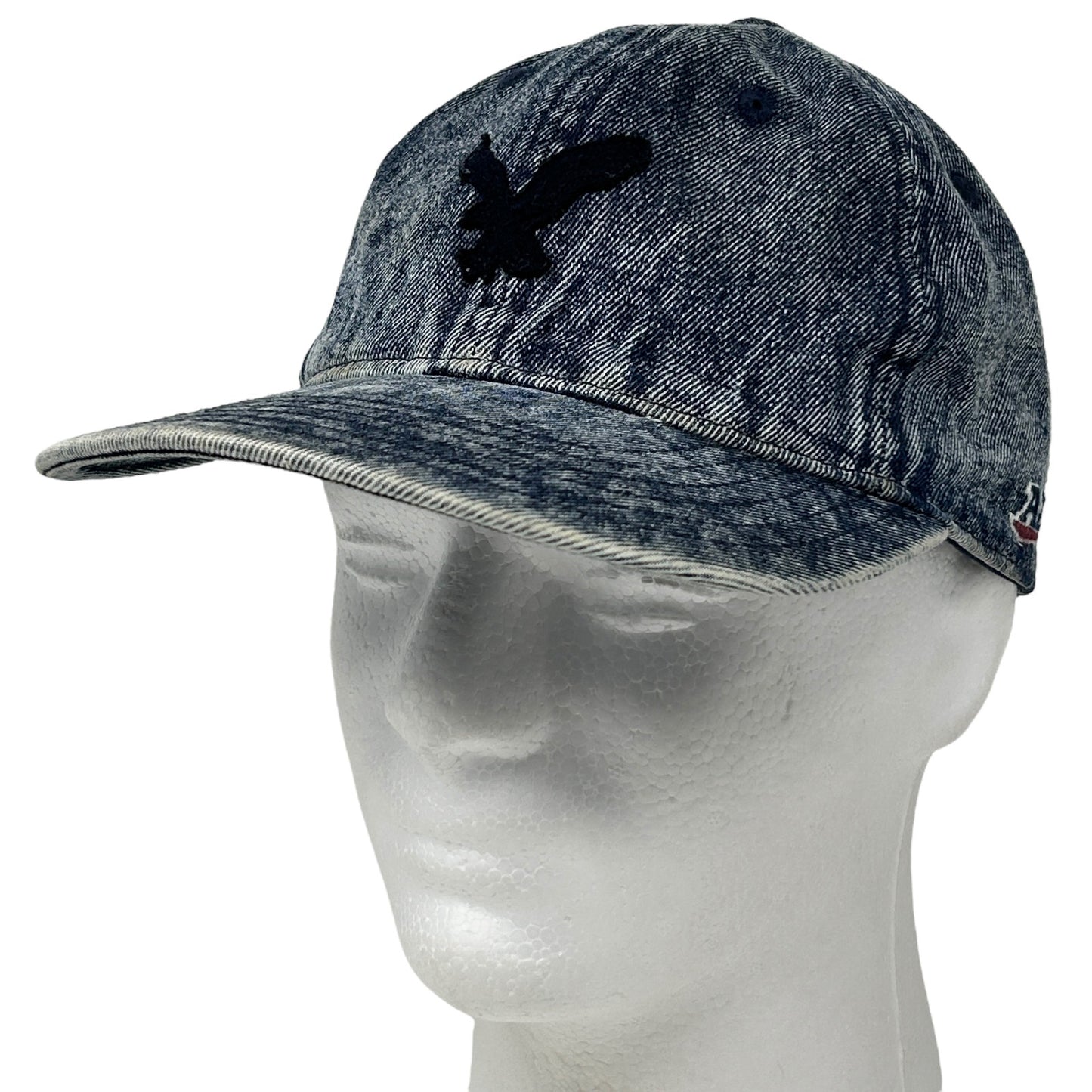 American Eagle Outfitters Denim Dad Hat Baseball Cap Logo Leather Strapback Blue
