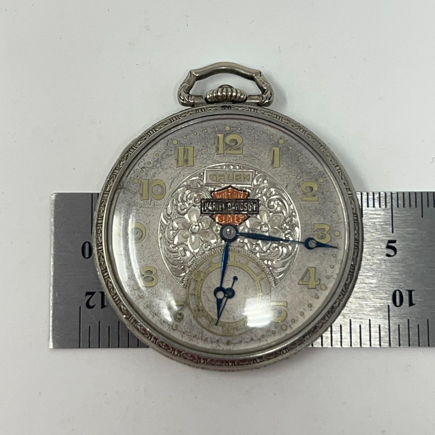 Vintage 20s Harley Davidson Gruen Semi Thin Pocket Watch 15 Jewels Silver Biker