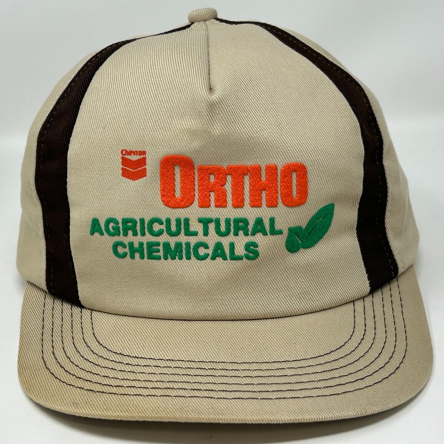 Vintage 80s Chevron Ortho Agricultural Chemicals Hat Cap K-Products USA Beige - Neon Vintage