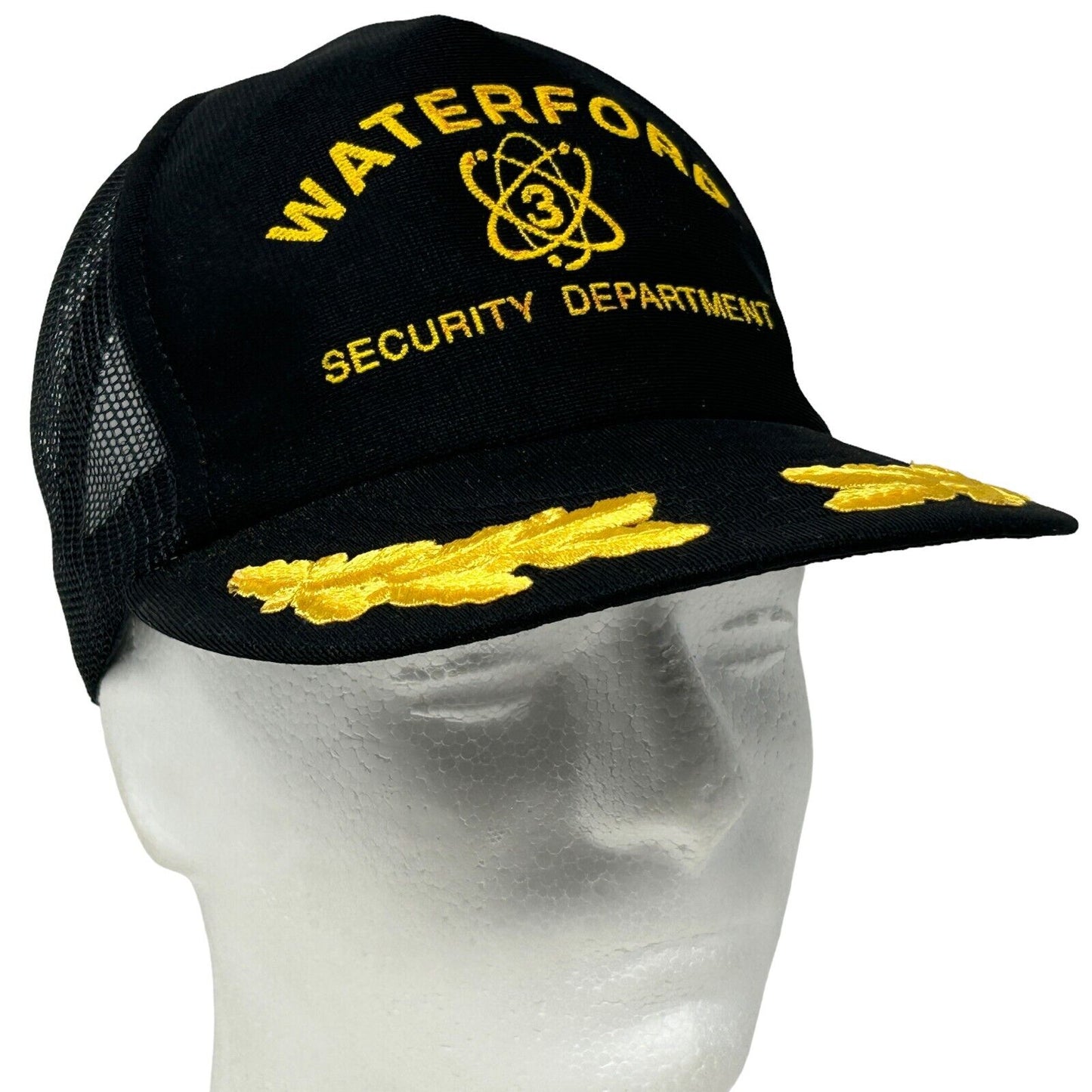 Vintage 80s Waterford 3 Nuclear Power Plant Trucker Hat Cap Gold Leaf Mesh Black - Neon Vintage