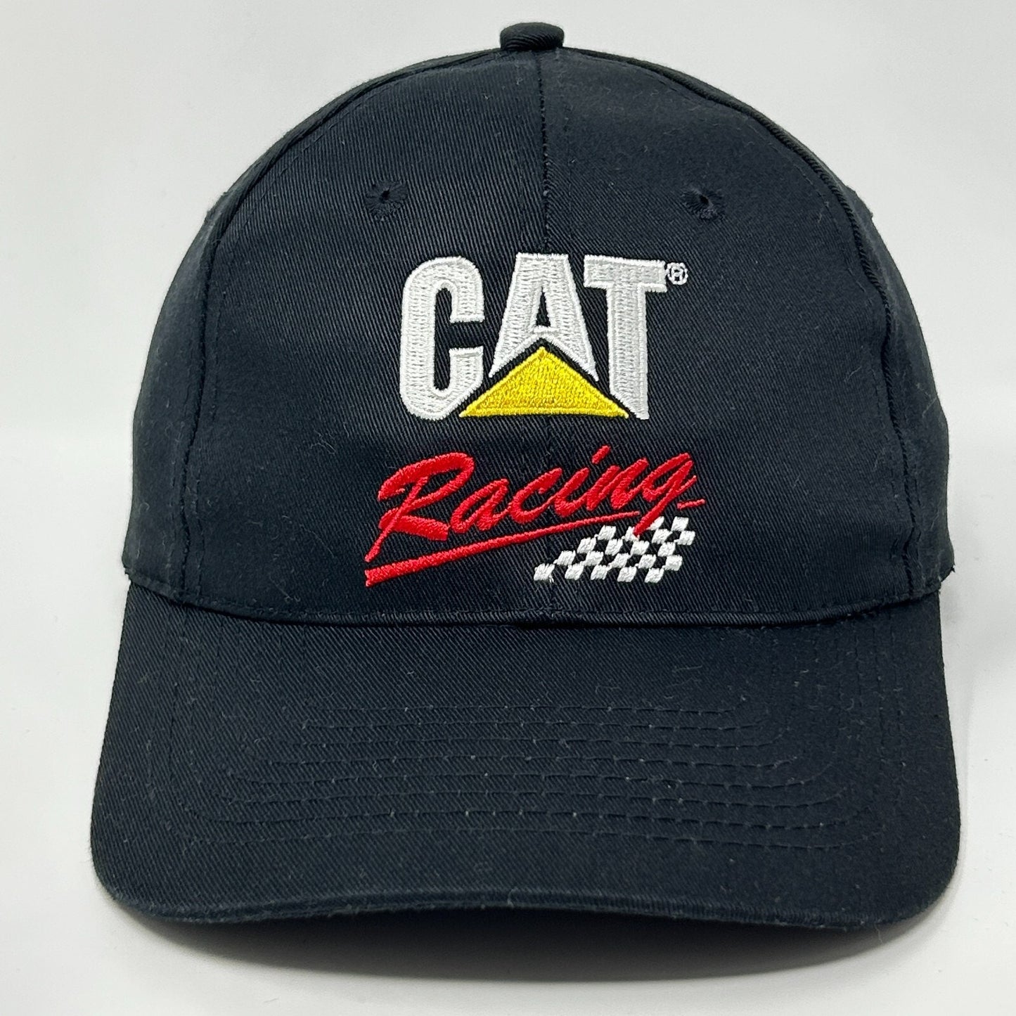 Vintage 90s CAT Racing NASCAR Hat Cap Caterpillar Auto Racing Snapback Black