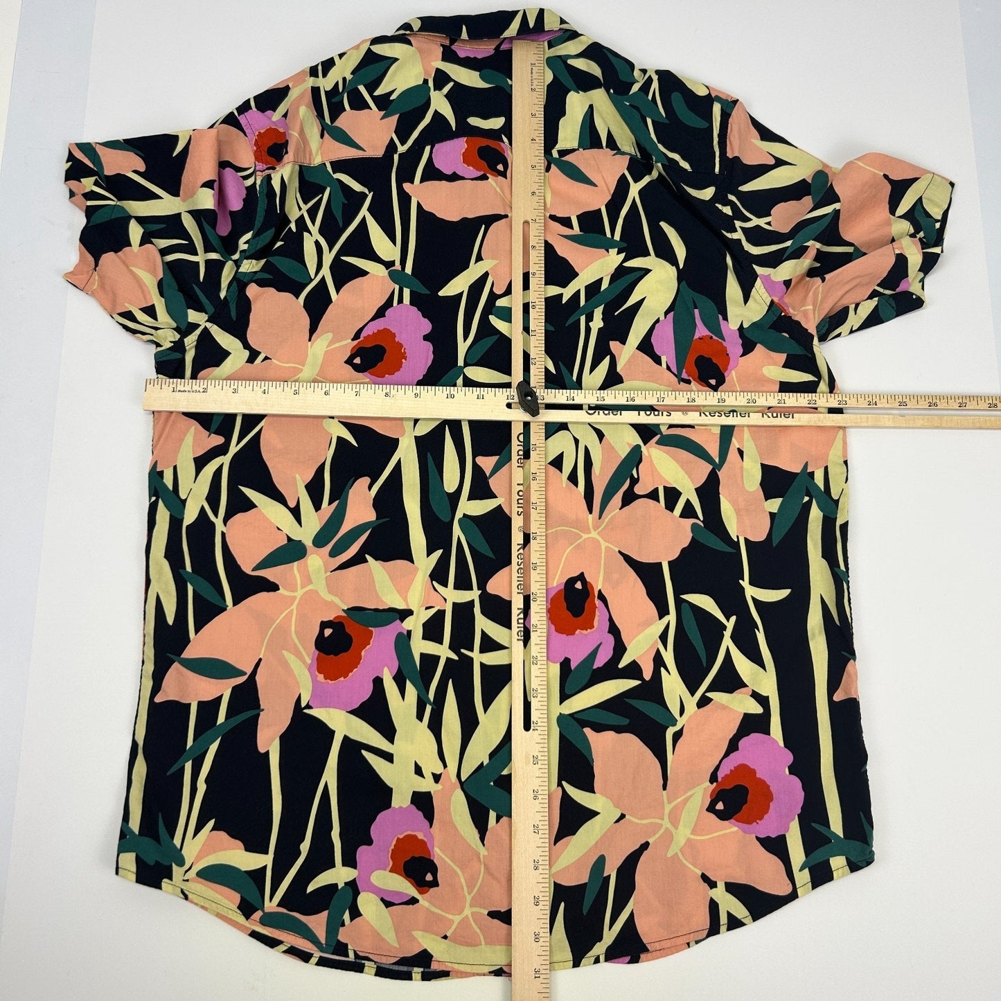 RVCA Button Front Shirt Floral Hawaiian PM Tenore Short Sleeve Black XL X-Large