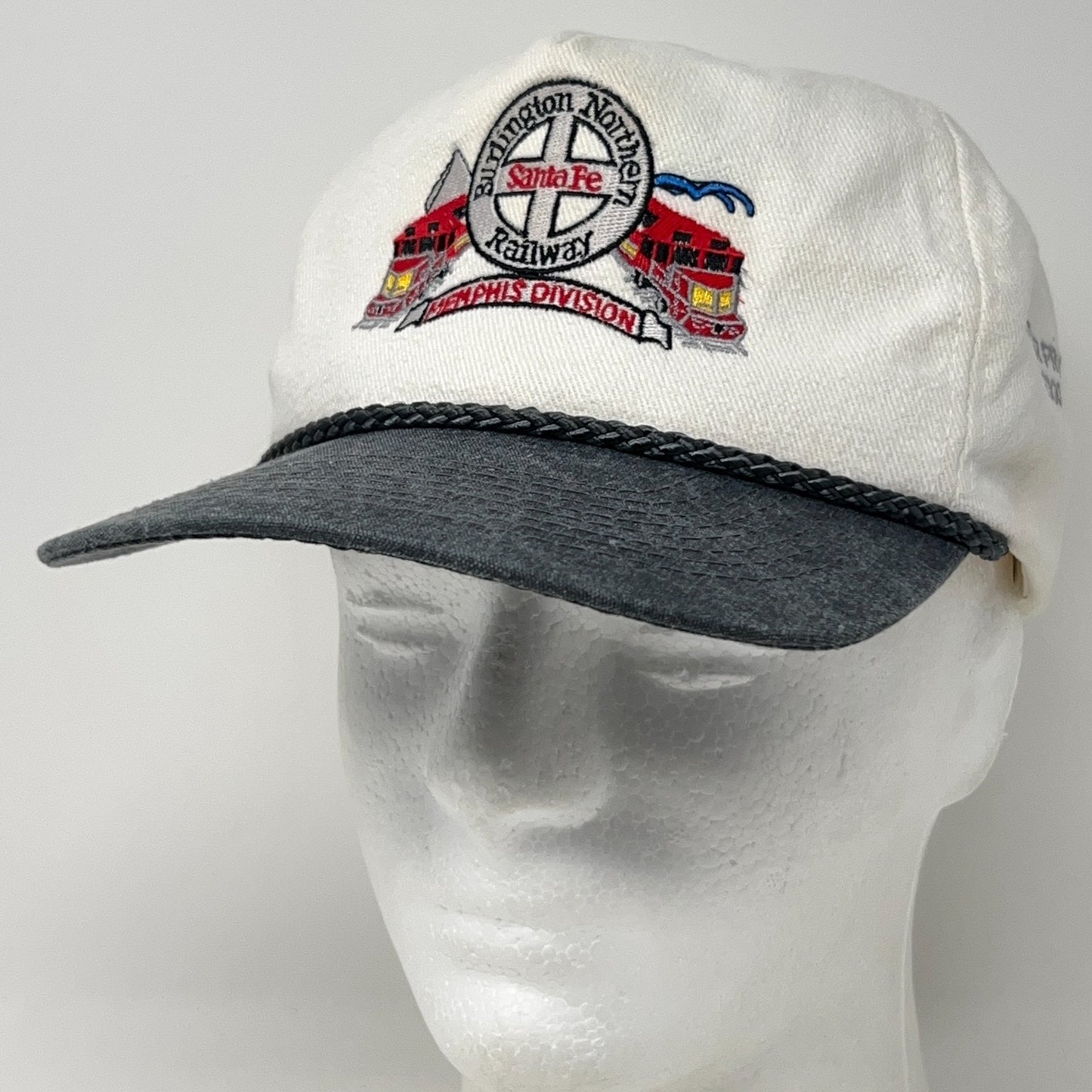 Vintage Y2Ks BNSF Memphis Thayer Project Hat Baseball Cap Railway Snapback White
