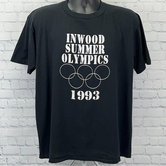Vintage 90s Inwood Summer Olympics T Shirt New York Made In USA Black XL X-Large