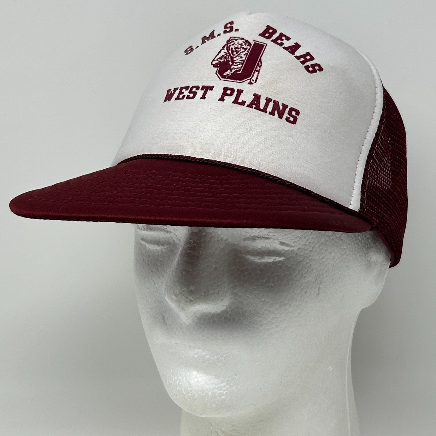 Vintage 80s SMS Bears Trucker Hat Baseball Cap Missouri State MSU Snapback Red - Neon Vintage