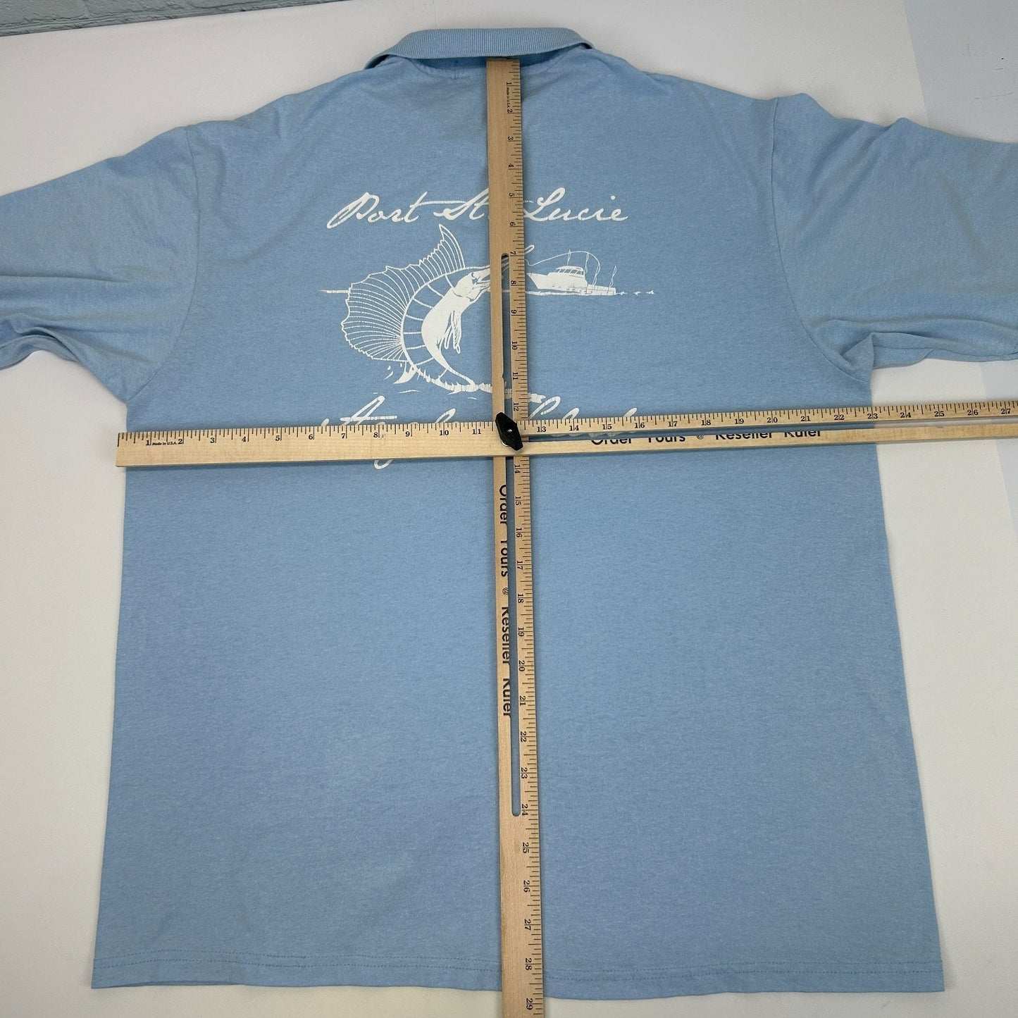 Vintage 90s Port St Lucie PSL Anglers Club Polo Shirt Fishing Blue Mens L Large
