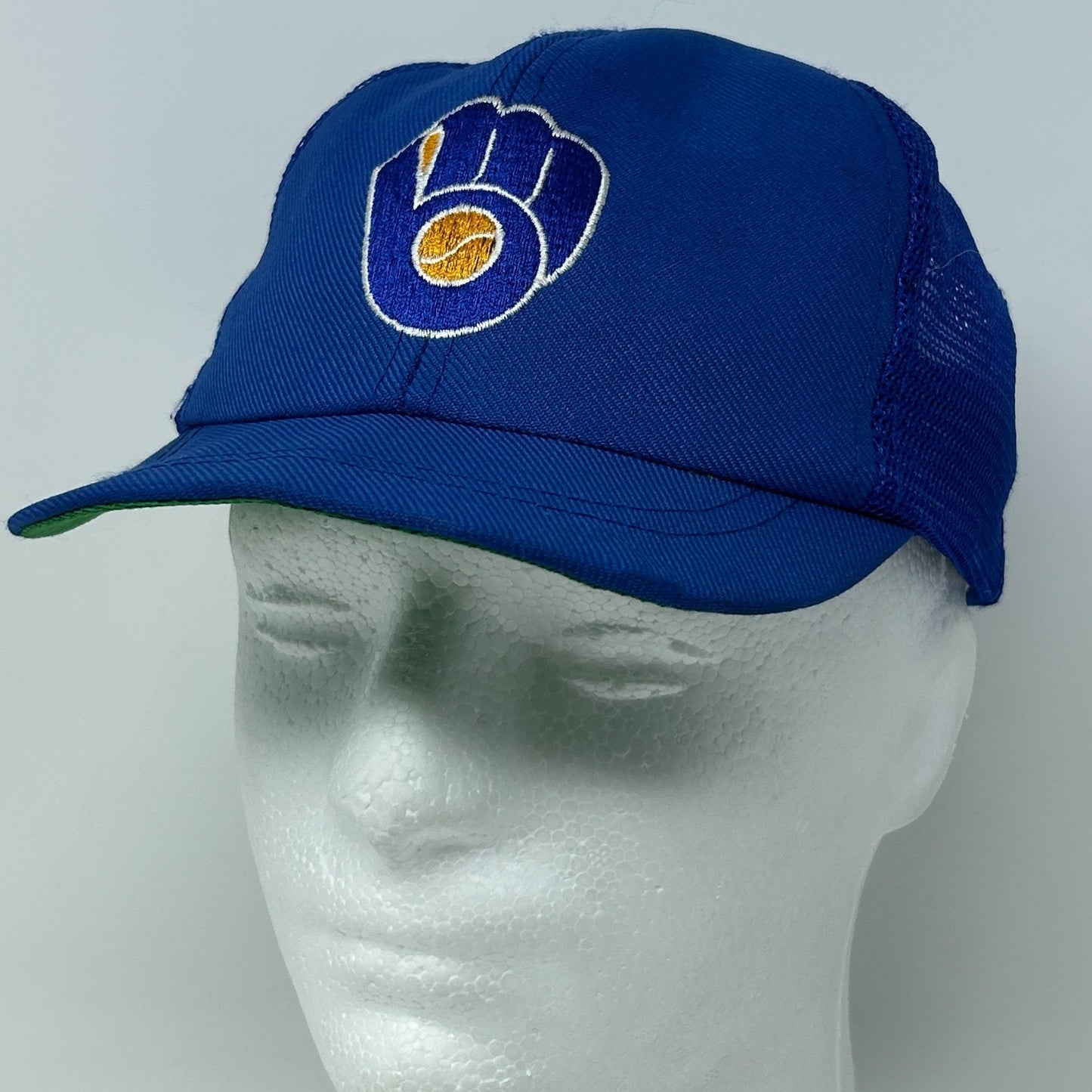 Vintage 80s Milwaukee Brewers Youth Trucker Hat Baseball Cap MLB Snapback Blue