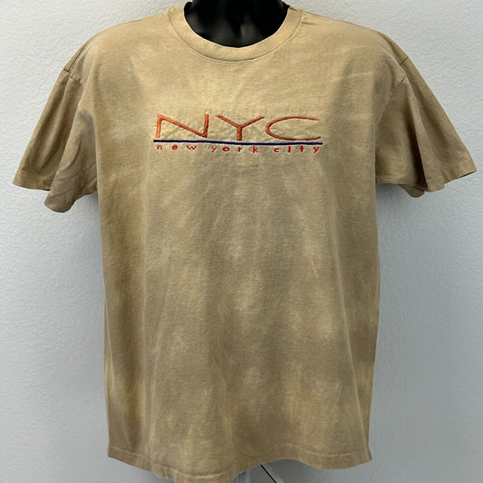 Vintage New York City T Shirt Mens X-Large 90s NYC Embroidered Tie Dye USA Beige - Neon Vintage