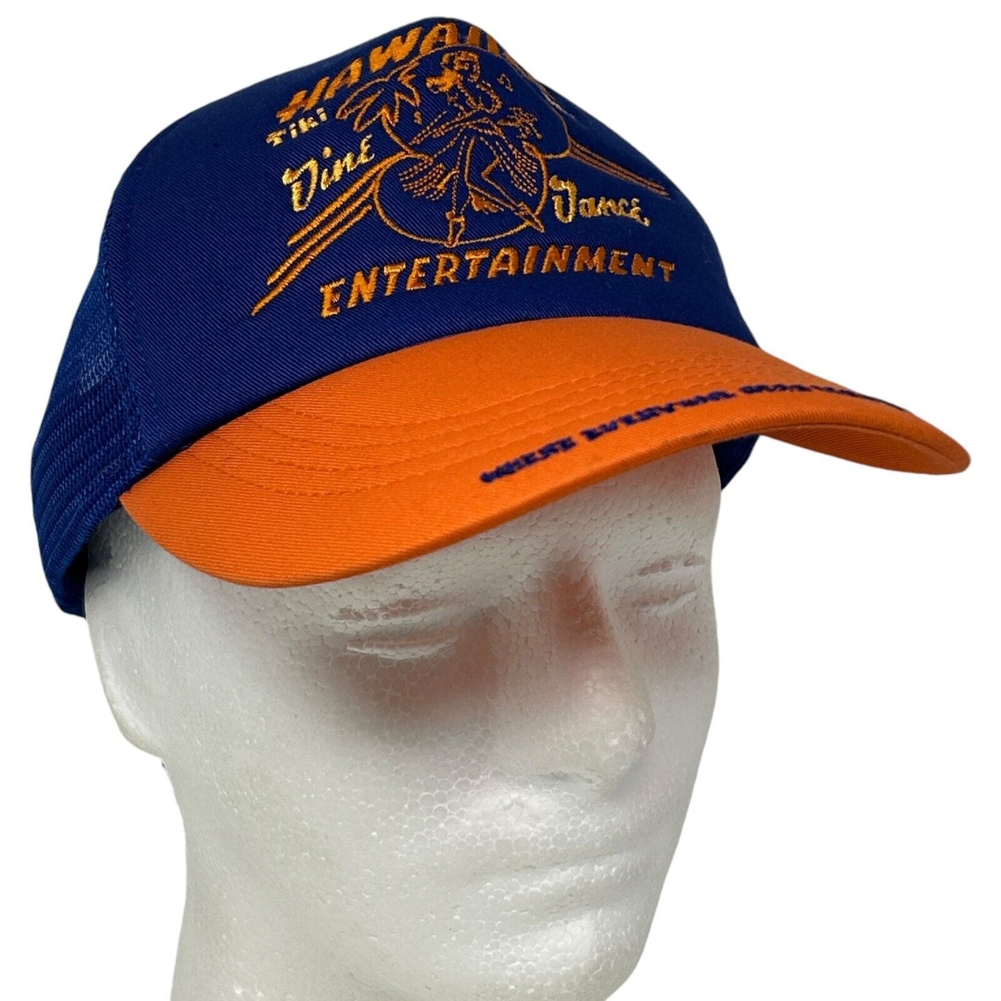 Vintage Hawaiian Tiki Bar Trucker Hat Baseball Cap David & Goliath Snapback Blue