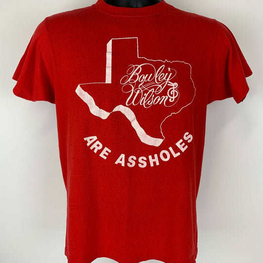 Vintage 80s Bowley and Wilson Are A-holes T Shirt Texas Comedy USA Red S Small