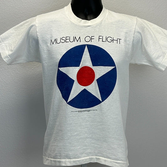 Vintage 80s Museum of Flight USAF T Shirt Air Force Star Insignia White S Small