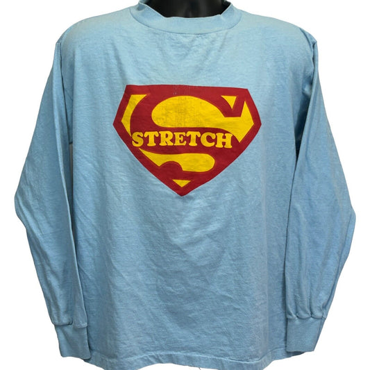Vintage 80s Stretch Superman Logo T Shirt Long Sleeve USA Made Blue XL X-Large