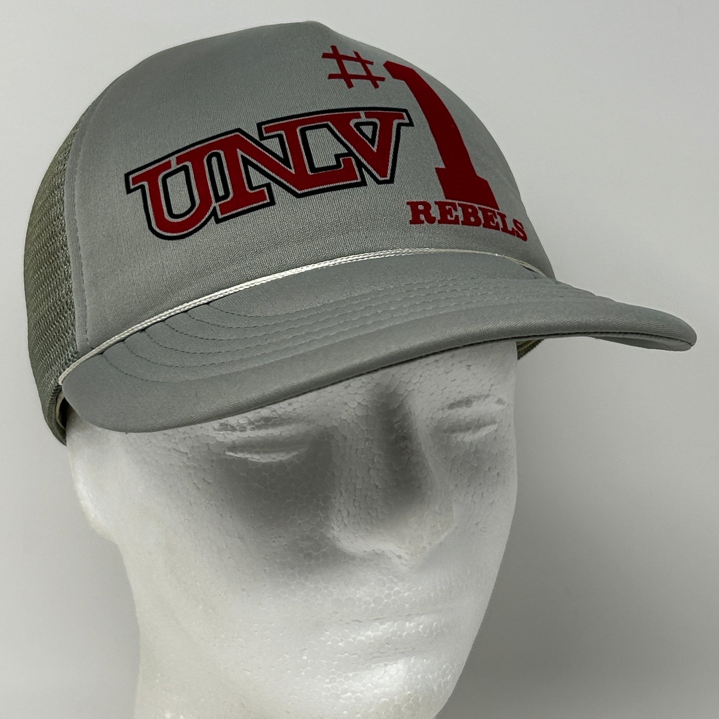 Vintage 80s UNLV Rebels Trucker Hat Baseball Cap Gray Las Vegas Mesh Snapback