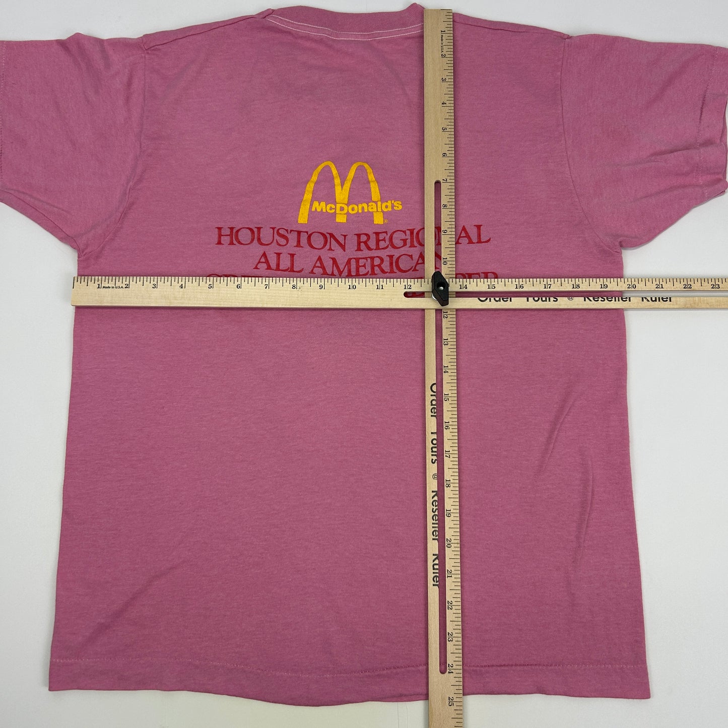 Vintage 80s McDonalds All American Team T Shirt Pink Houston USA Mens M Medium