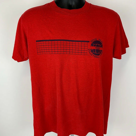Vintage 80s Doug Beal Volleyball Camp T Shirt 1989 Made In USA Red Mens L Large
