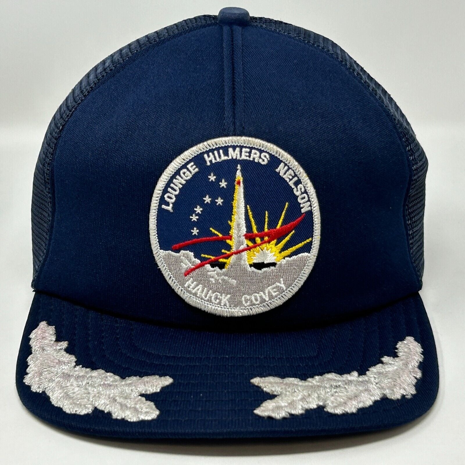 lounge hilmers nelson hauck covey Vintage 80s NASA Space Shuttle STS-26 Trucker Hat Baseball Cap Blue Snapback