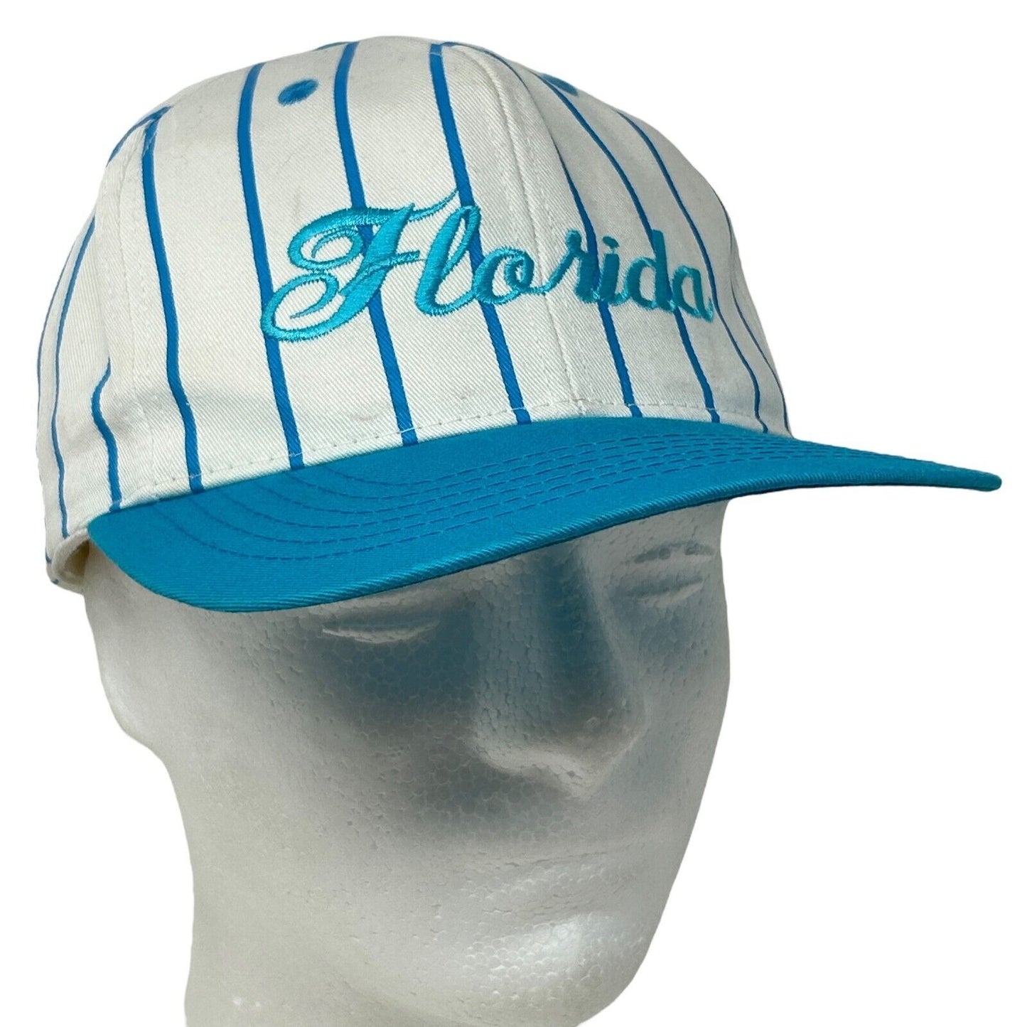 Vintage 90s Florida Hat Baseball Cap Travel Tourist Pinstripe Snapback White