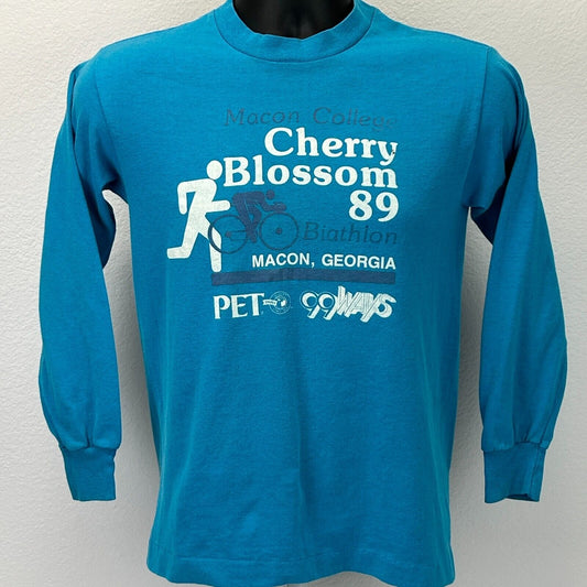 Vintage 80s Macon Georgia Cherry Blossom Biathlon T Shirt College Blue S Small - Neon Vintage