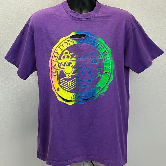 Vintage 90s Distressed Hampton University T Shirt Pirates Purple USA XL X-Large