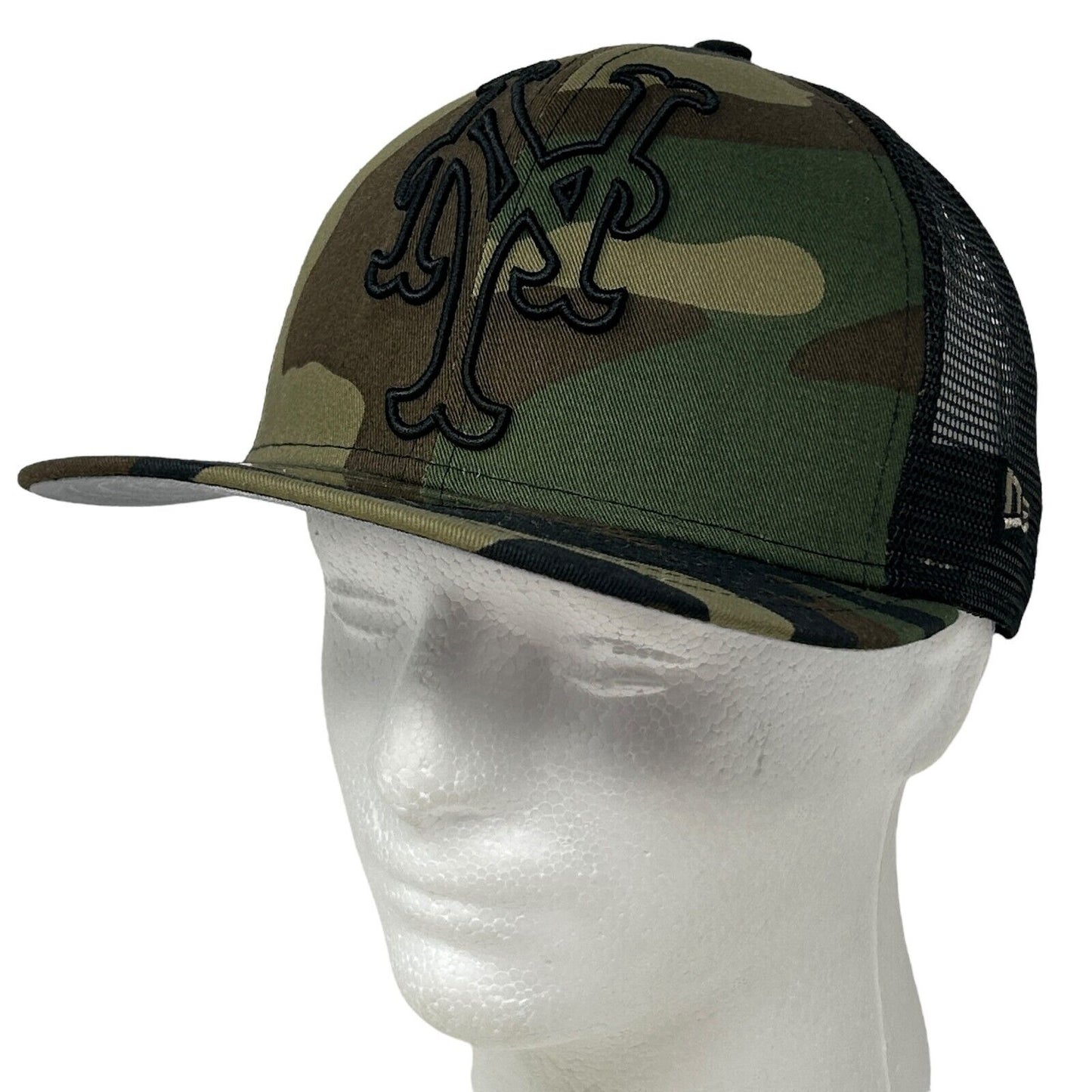 New York NY Mets Camo Trucker Hat Baseball Cap Fitted 7 1/4 New Era MLB Green - Neon Vintage