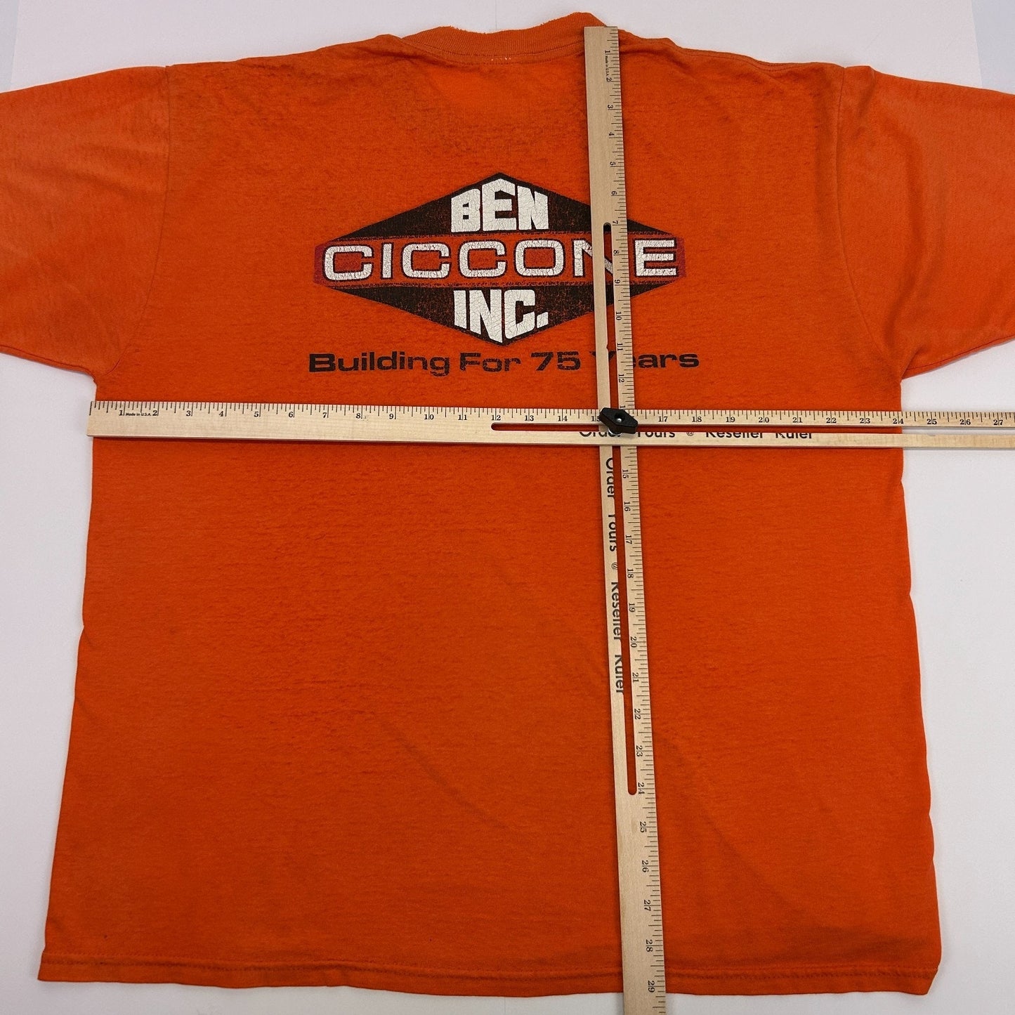 Vintage Distressed Ben Ciccone Inc T Shirt Mens XL X-Large Orange Construction
