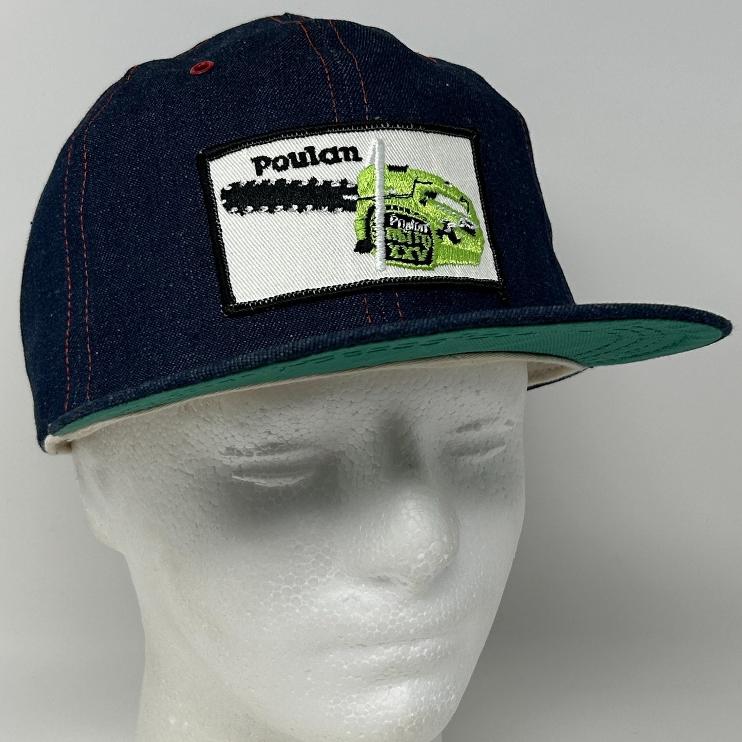 Vintage 70s Poulan Micro XXV Chainsaw Hat Baseball Cap Denim USA Snapback Blue