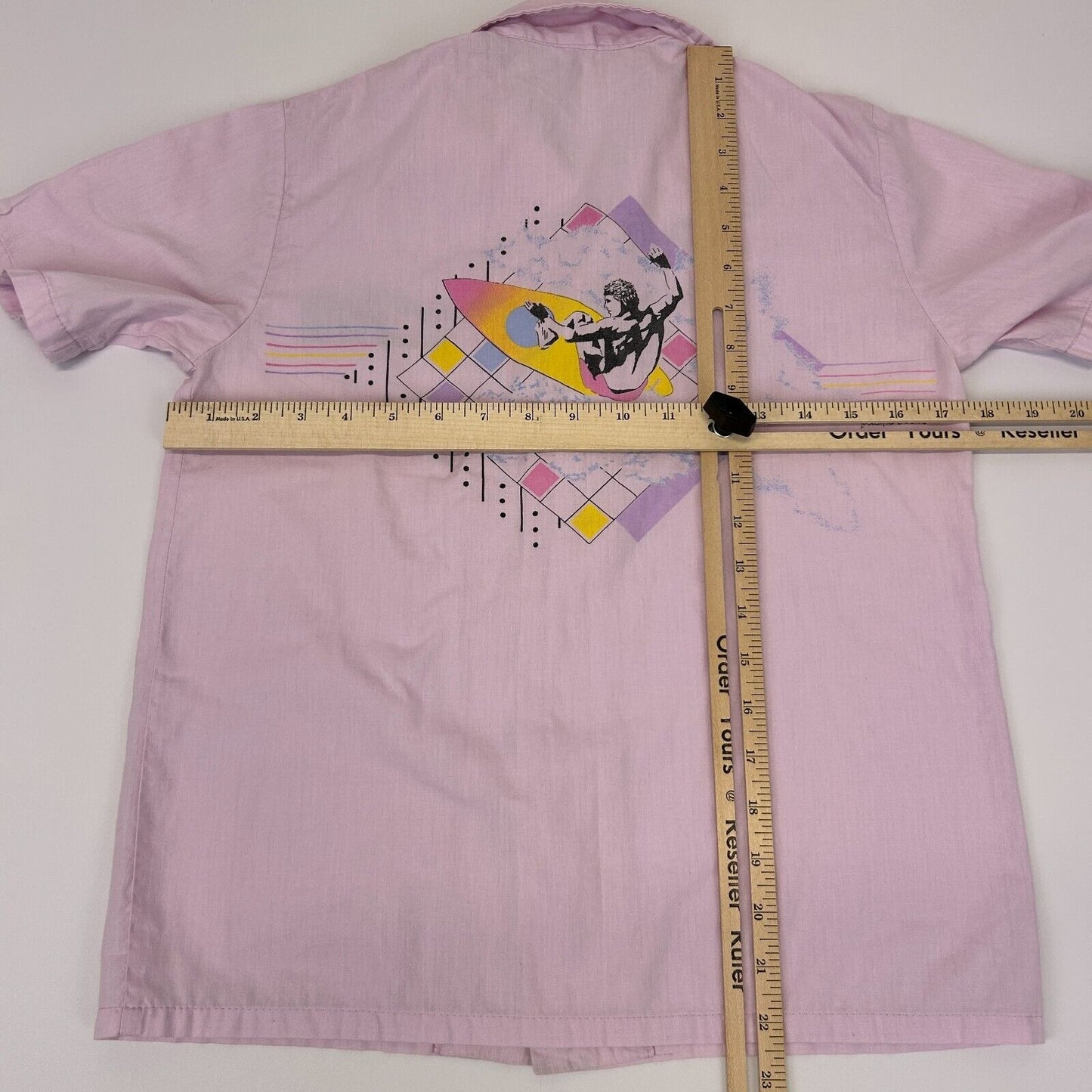 Vintage Pacific Scene Surfing Button Front Shirt Youth Medium Surfer 80s Purple