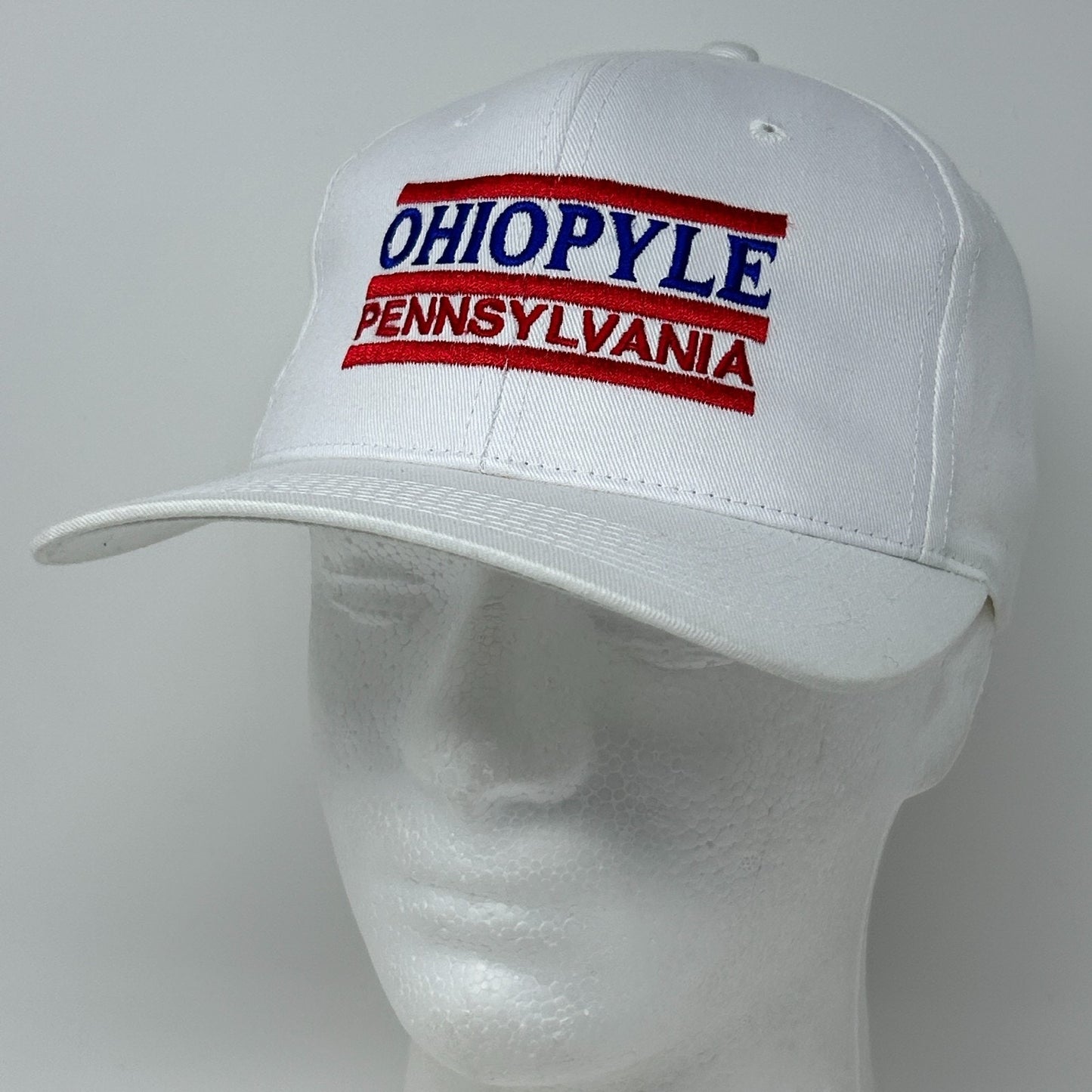 Vintage 90s Ohiopyle Pennsylvania Hat Baseball Cap 3 Bar Line Snapback White