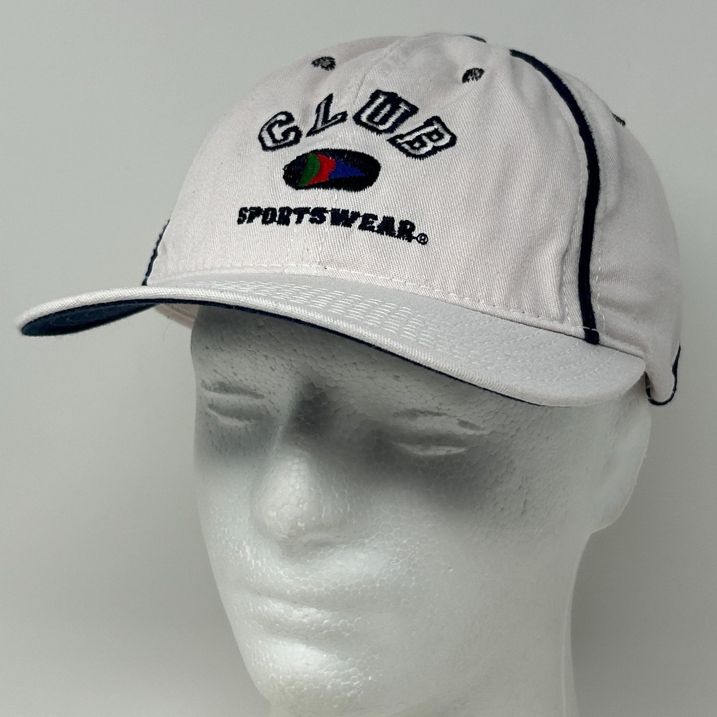 Vintage 80s Club Sportswear Hat Baseball Cap 6 Panel Made In USA Snapback White
