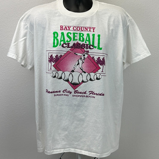 Vintage 90s Bay City Baseball Classic T Shirt White Florida Unisex XL X-Large - Neon Vintage