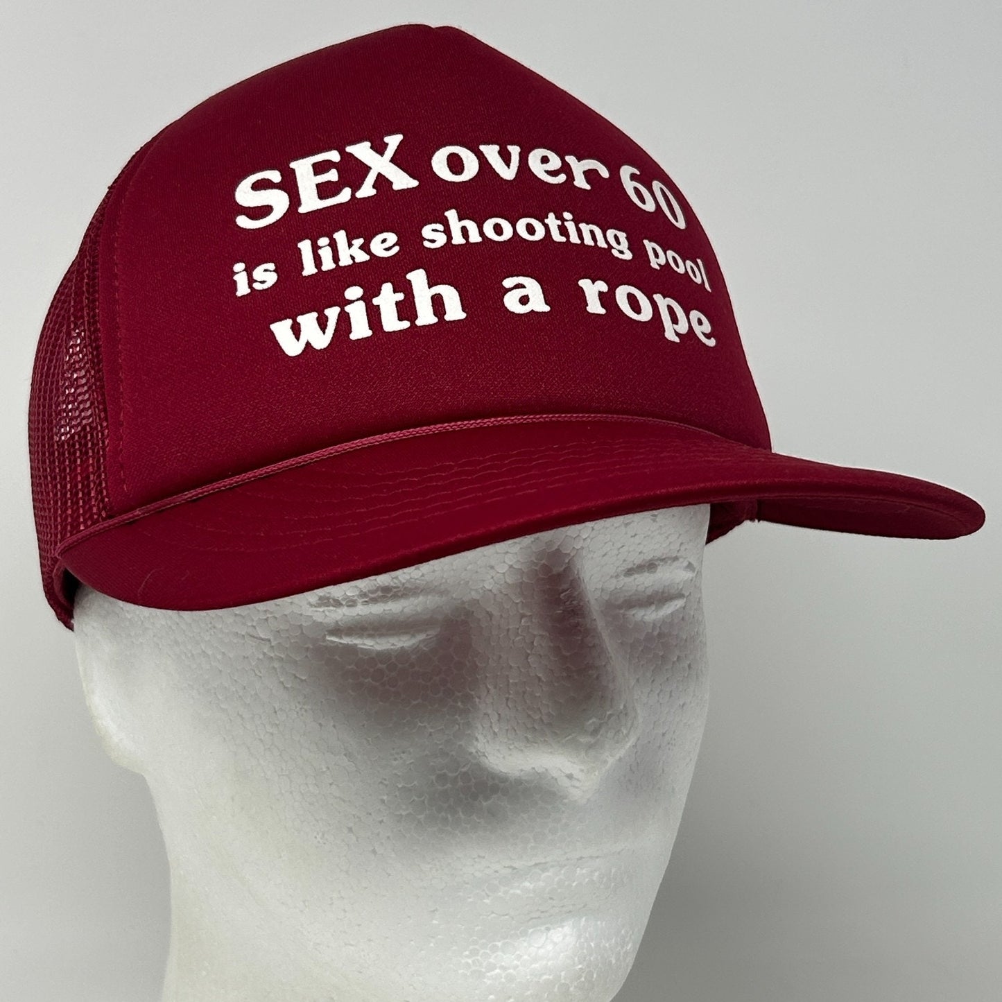 Vintage 80s Sex Over 60 Trucker Hat Baseball Cap 5 Panel Mesh Snapback Red - Neon Vintage