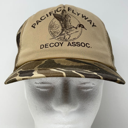 Vintage 80s Pacific Flyway Decoy Trucker Hat Baseball Cap Duck Hunting Beige