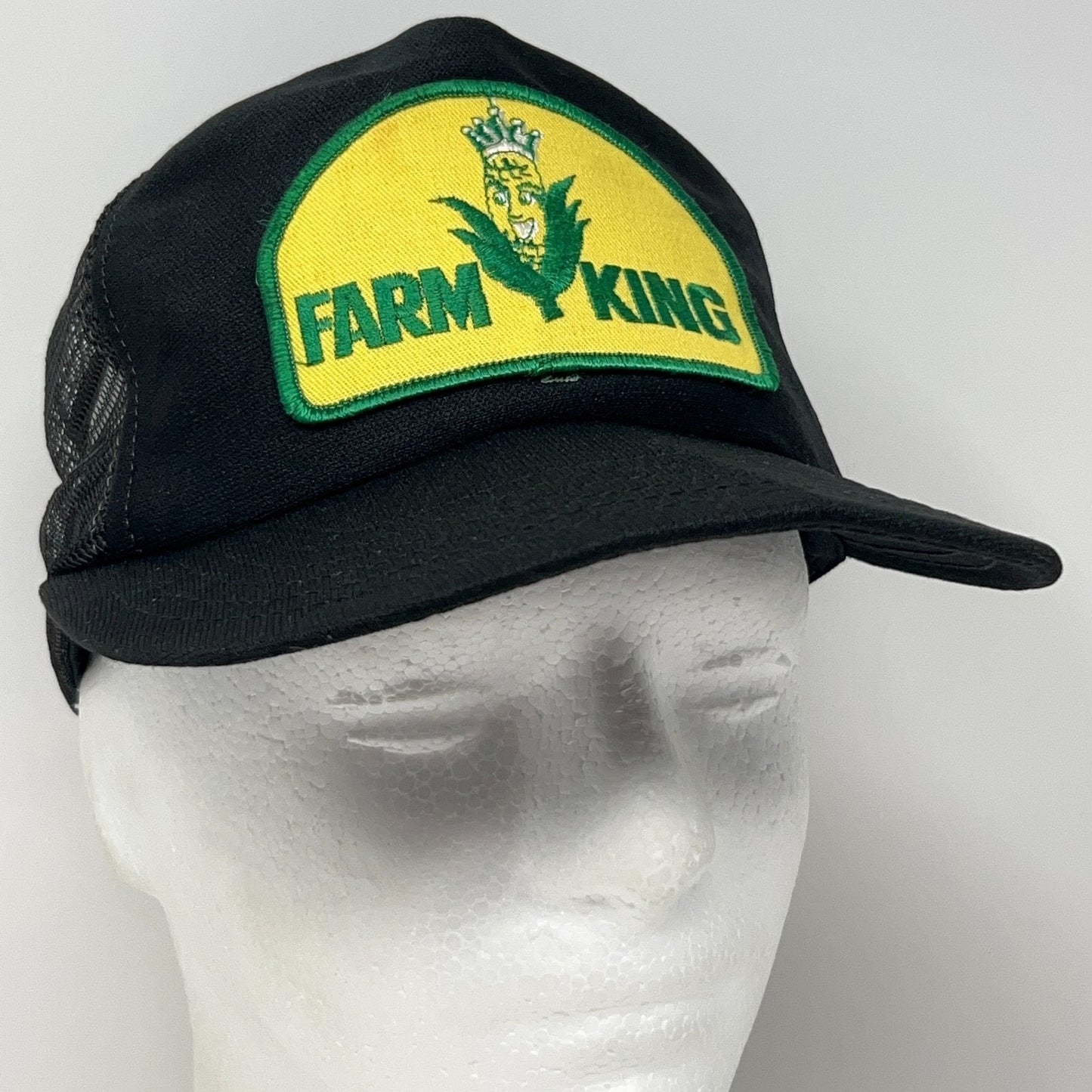Vintage 80s Farm King Patch Trucker Hat Baseball Cap USA Mesh Snapback Black