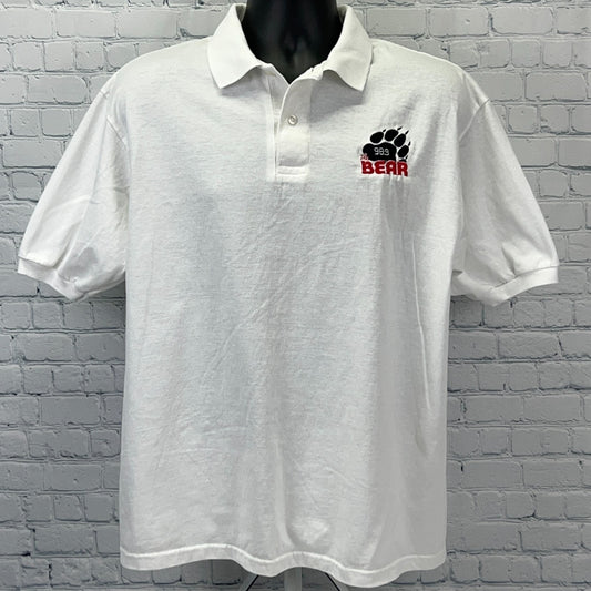 Vintage 90s The Bear 98.9 FM Radio Station Polo Shirt Indiana White Mens L Large