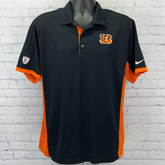 Cincinnati Bengals Polo Shirt Nike Dri Fit Equipment NFL Training Black L Large