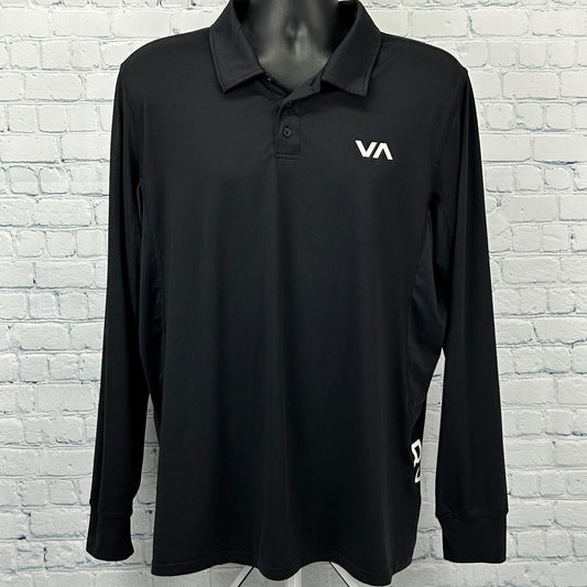 RVCA Polo Shirt PM Tenore Skater Surfer Surfing MMA Long Sleeve Black L Large