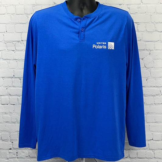 United Polaris Henley T Shirt Blue Aviation Airplane Long Sleeve Lounge M Medium - Neon Vintage