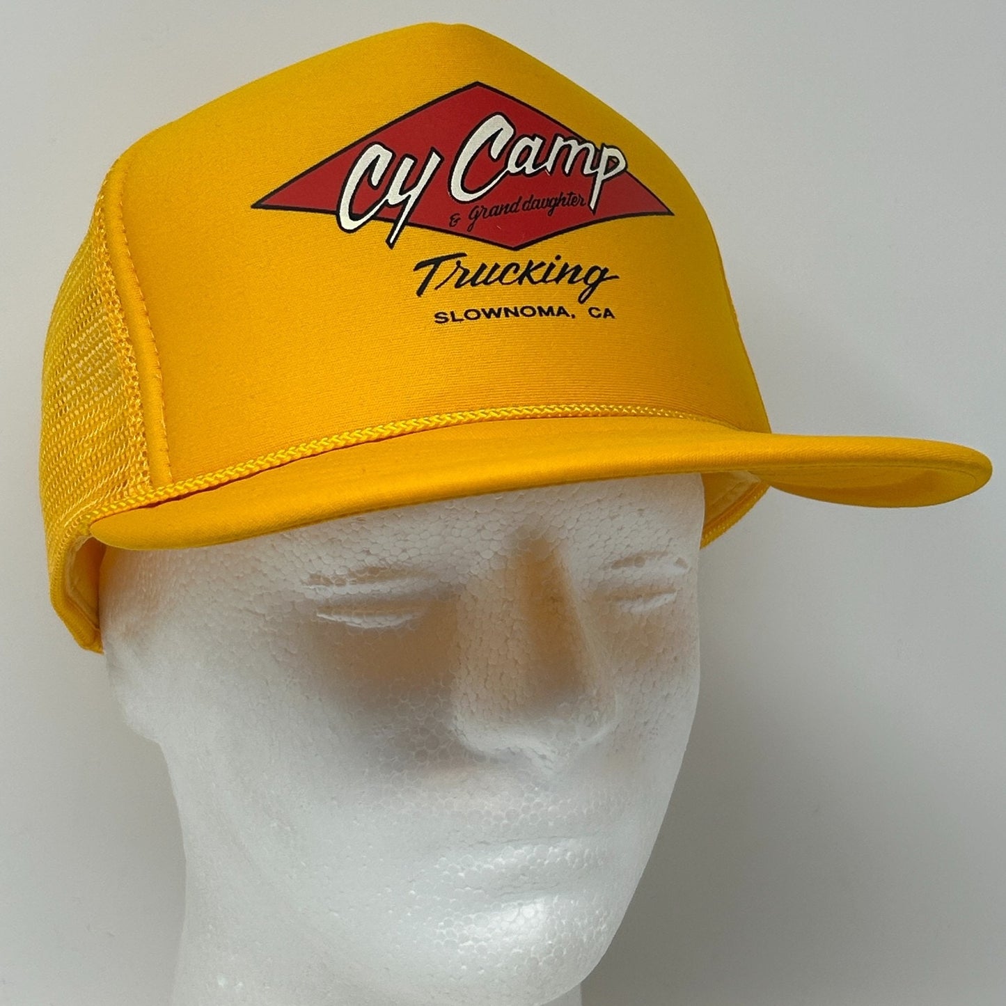 Vintage 90s Cy Camp Trucking Trucker Hat Baseball Cap Sonoma Yellow Snapback