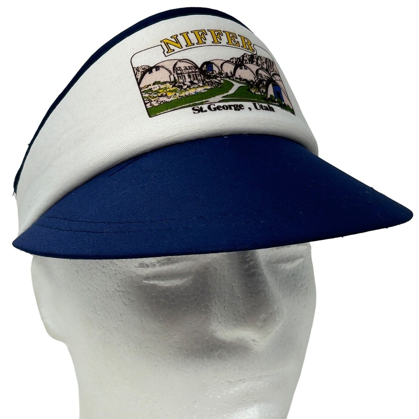 Vintage St George Utah Niffer Visor Hat Cap 80s Blue Strapback - Neon Vintage
