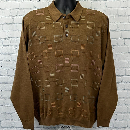 Vintage 90s St Croix Shop Wool Blend Polo Sweater Geometric Brown Mens L Large