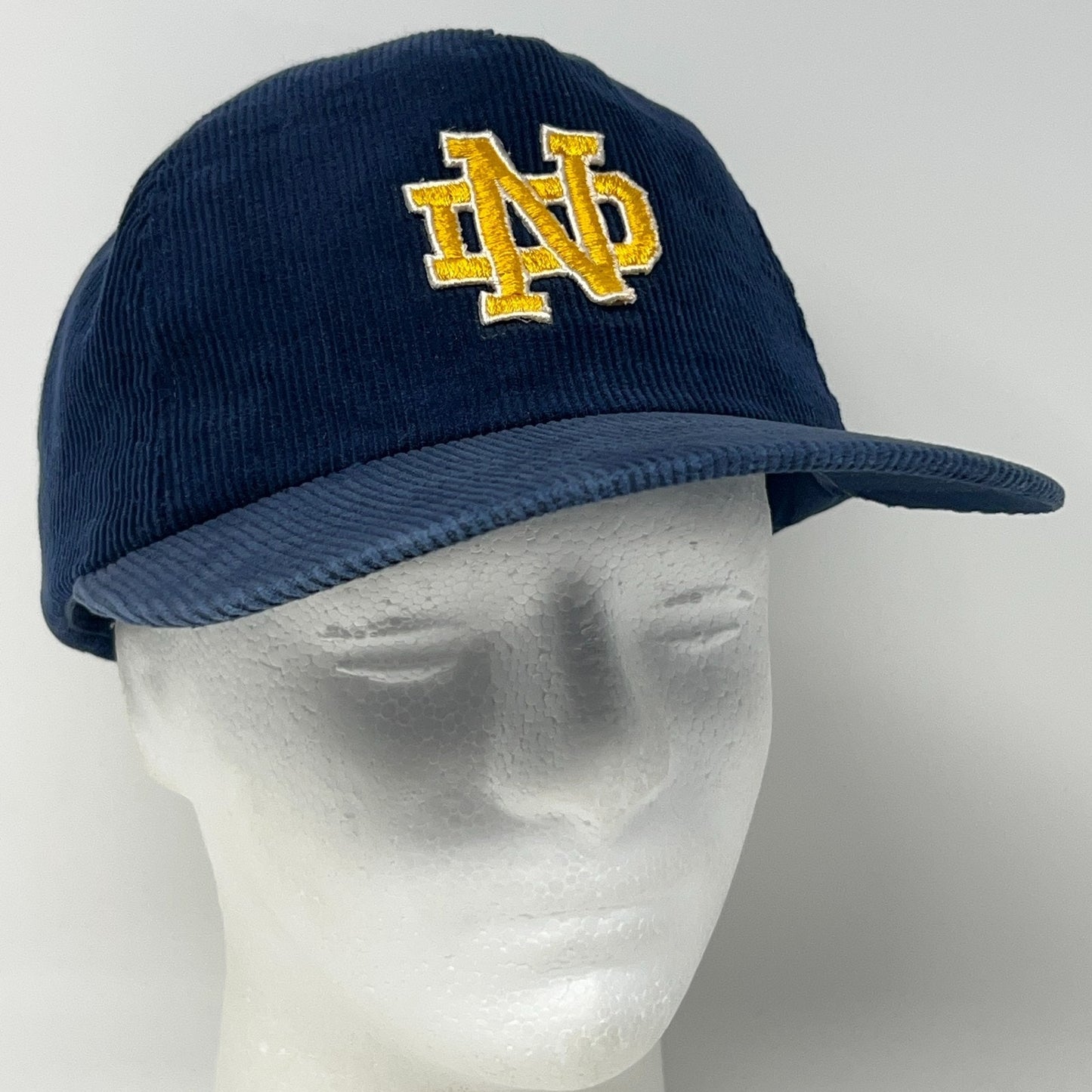 Vintage 90s Notre Dame Fighting Irish Hat Baseball Cap Corduroy Snapback Blue