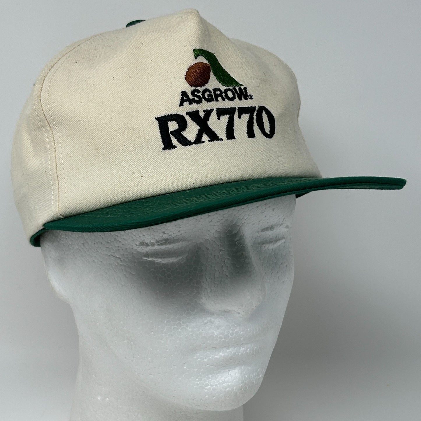 Vintage Asgrow RX770 Seeds Hat Baseball Cap Soybean Snapback K-Products Beige