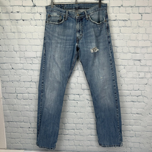 Levis 514 Straight Fit Jeans Distressed Levi Strauss Denim Blue Mens 32x32