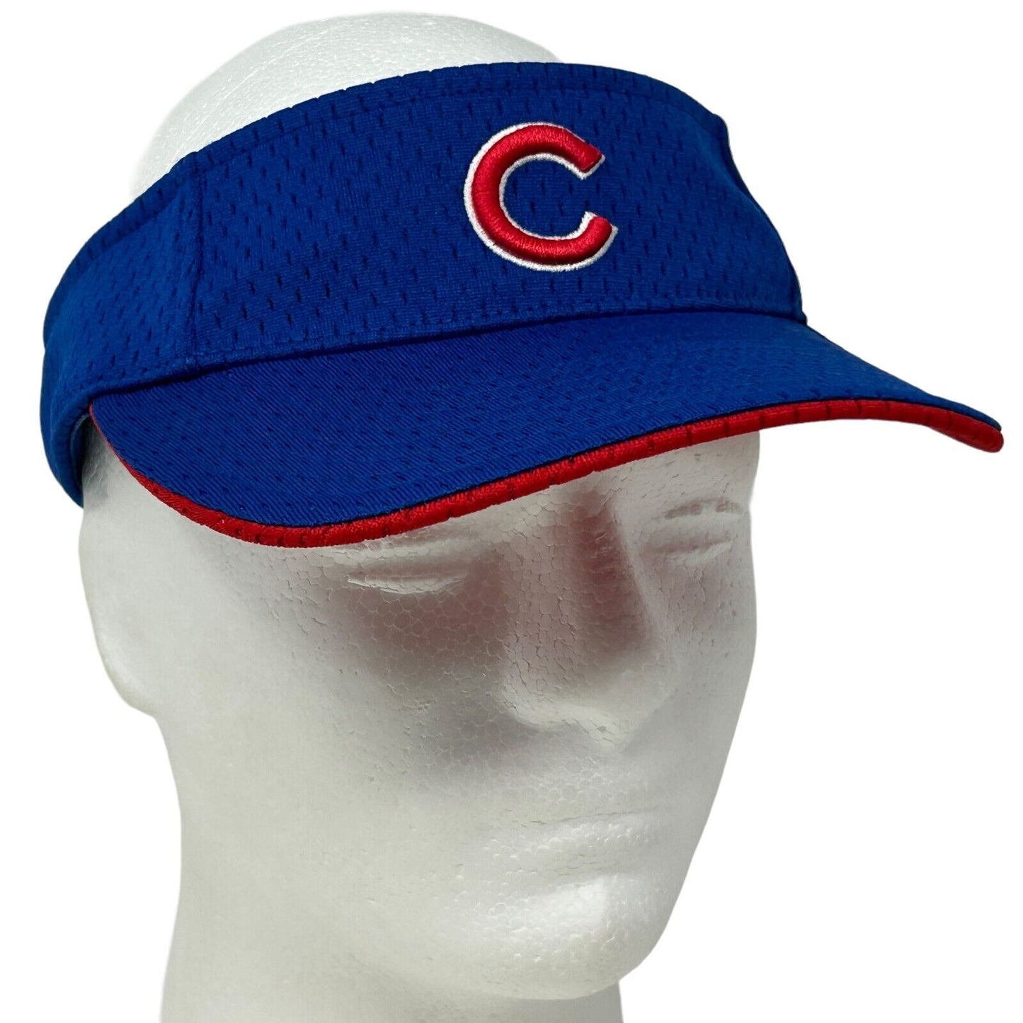 Chicago Cubs Blue Visor Hat with Red Trim and Embroidered Logo, Side View