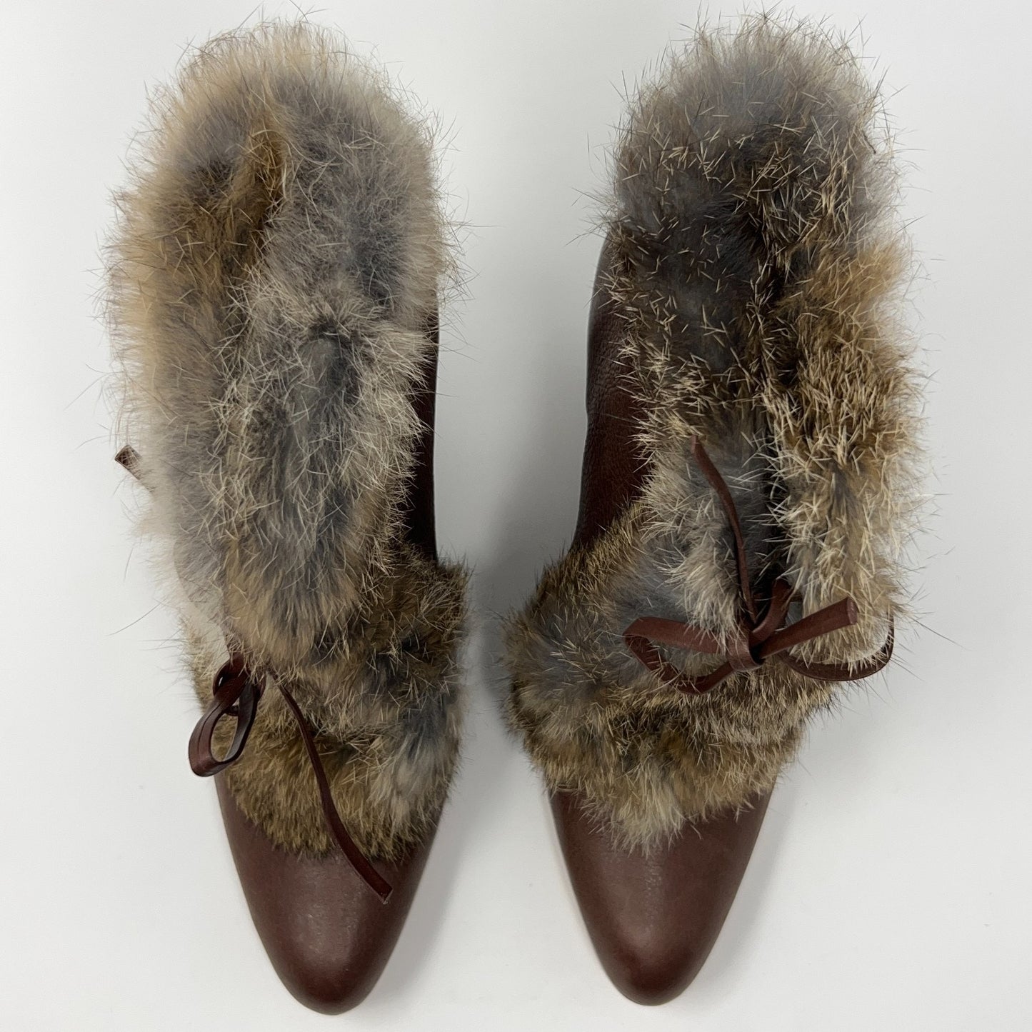 Corso Como leather boots in brown with fur trim and bow detail, top view