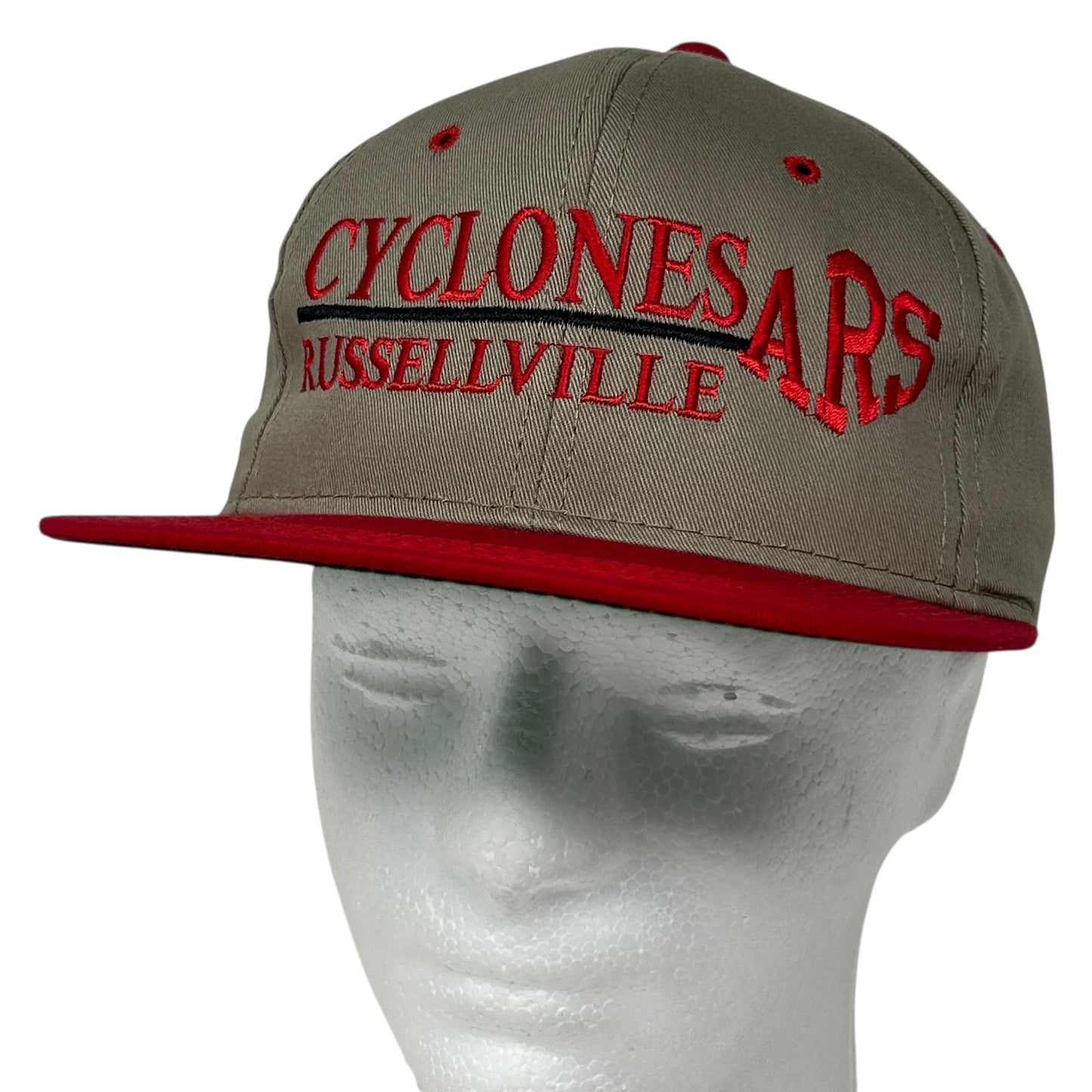 Vintage Russellville High School Gray Hat with Red Cyclones Embroidery, Front View