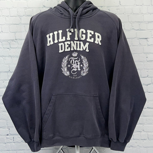 Tommy Hilfiger Denim Hoodie Hooded Sweatshirt Streetwear Gray Unisex 2XL XXL