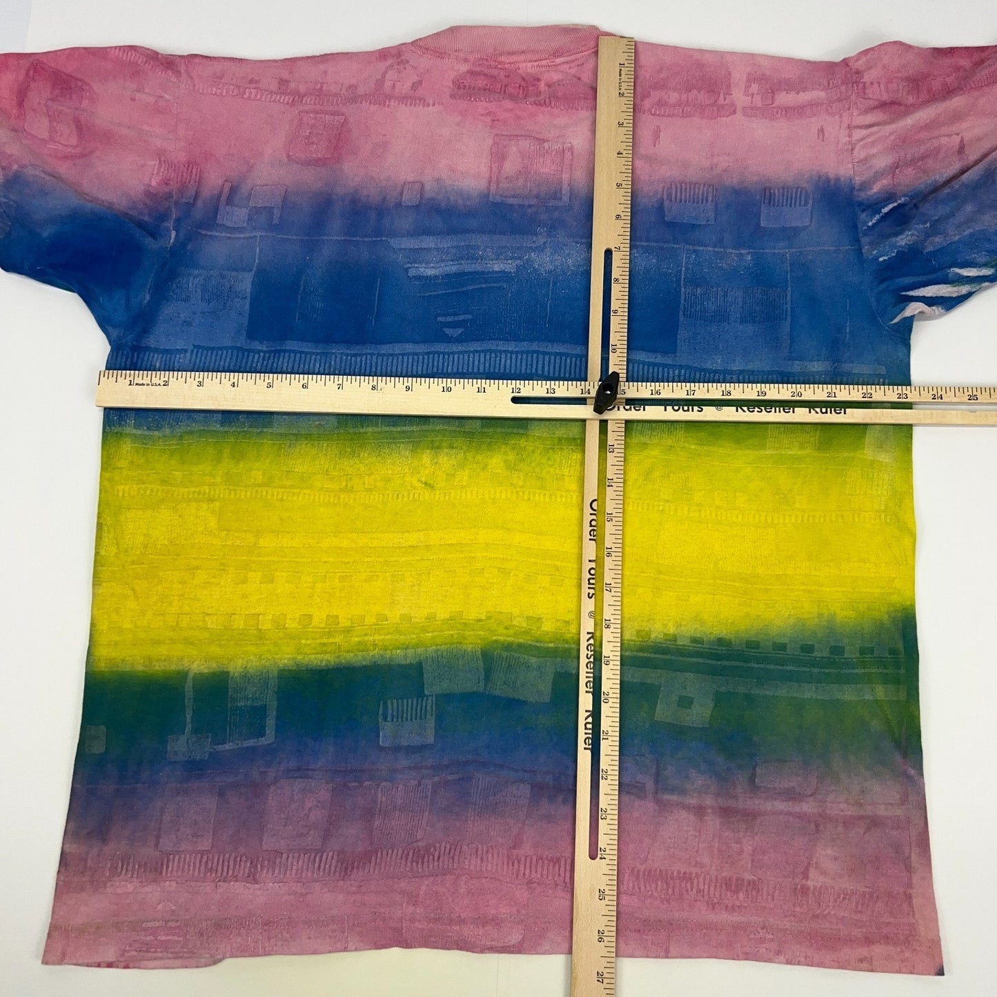 Vintage 90s Protest Knitwear T Shirt Striped Tie Dye Geometric Pink XL X-Large